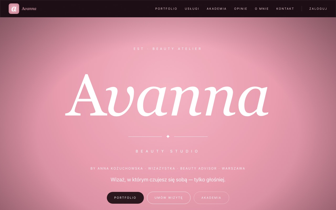 Screenshot of the Avanna Beauty Studio website