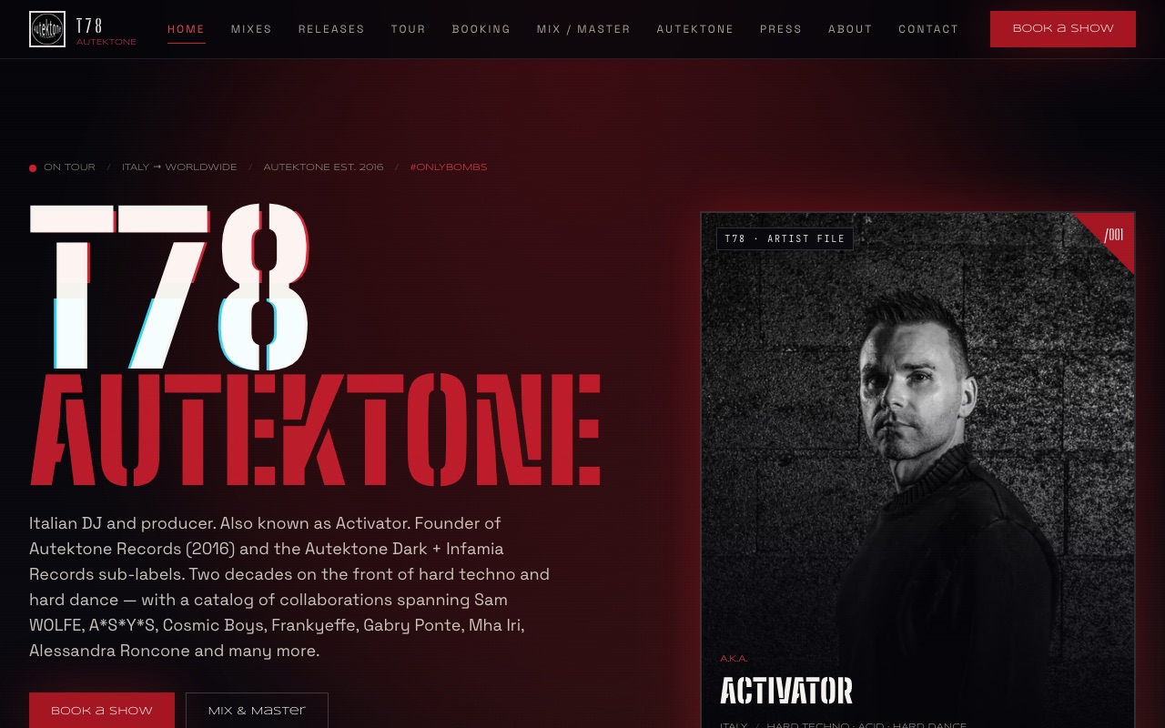 Screenshot of the T78 · Autektone website